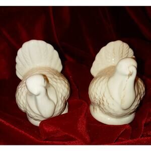 White Ceramic Turkey Bird Salt & Pepper Shaker Set Pair Thanksgiving Christmas